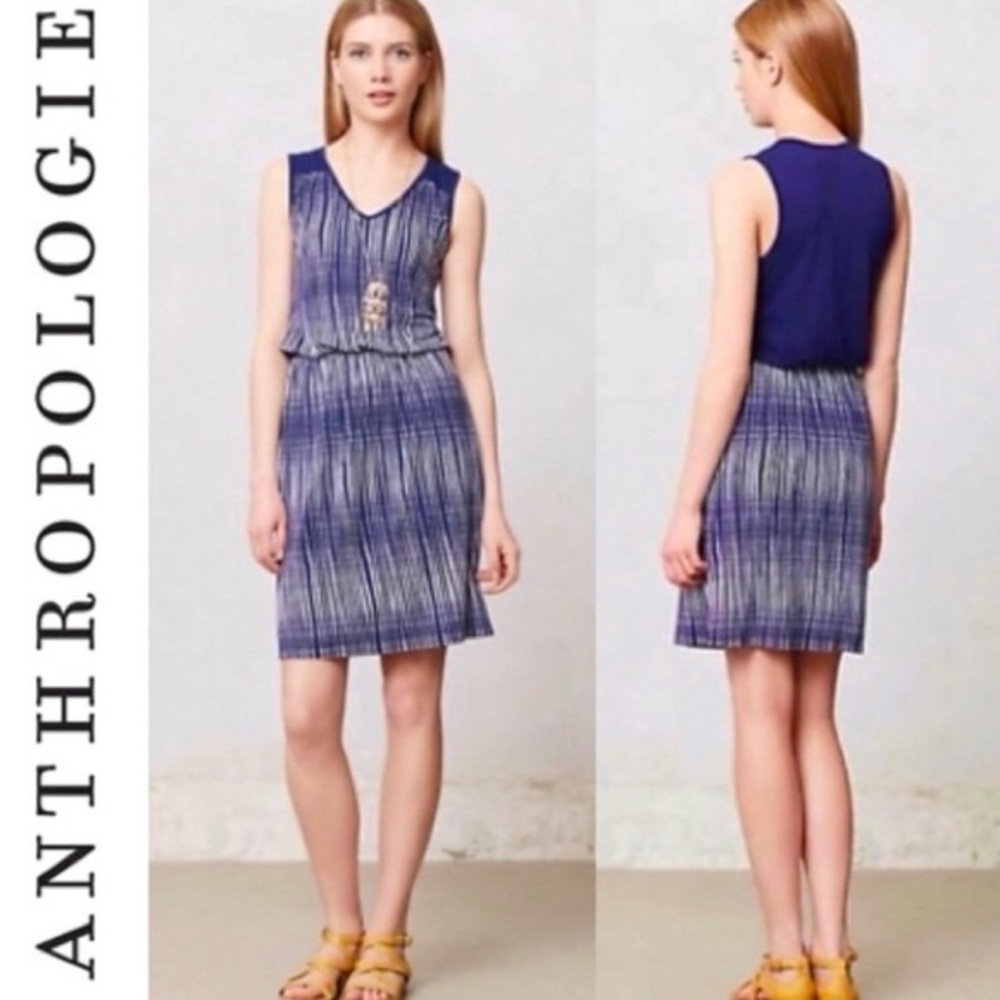 Anthro Deletta blue knit drop waist dress NWT